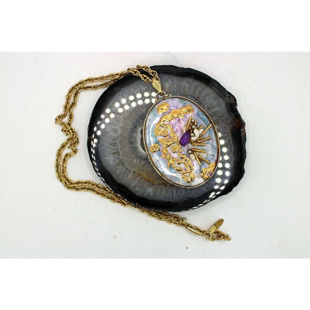 Whiting and Davis Brutalist Ceramic Art Pendant Necklace